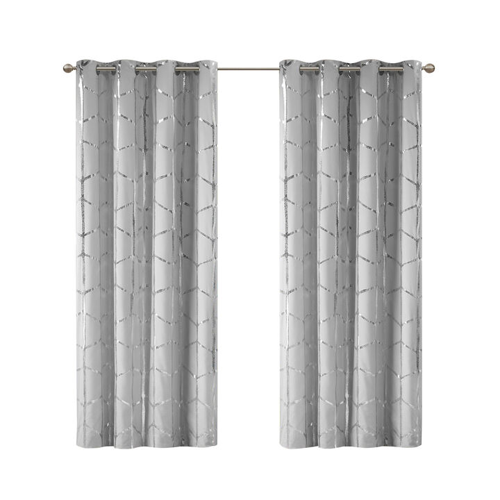Gracie Mills Isabelle Metallic Geometric Total Blackout Grommet Top Curtain Panel - 50x63"