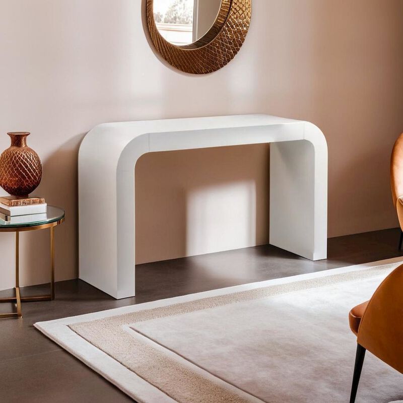 FurniFact Elegant Curved White Console Table Perfect for Modern Entryways and Decor