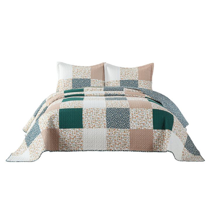 MarCielo 3Pcs Handcrafted Christmas Patchwork Cotton Vintage Style Holiday Bedspread Set PW102