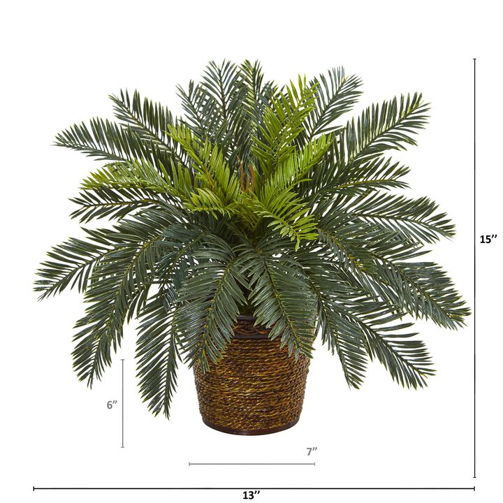 Hivvago 15" Cycas Artificial Plant in Basket