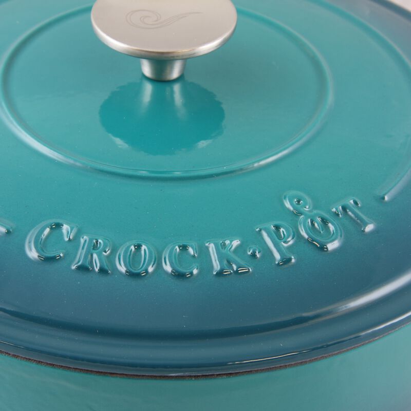 Crock Pot Artisan 3.5 Quart Enameled Cast Iron Deep SautÃ© Pan With Self Basting Lid in Teal Ombre