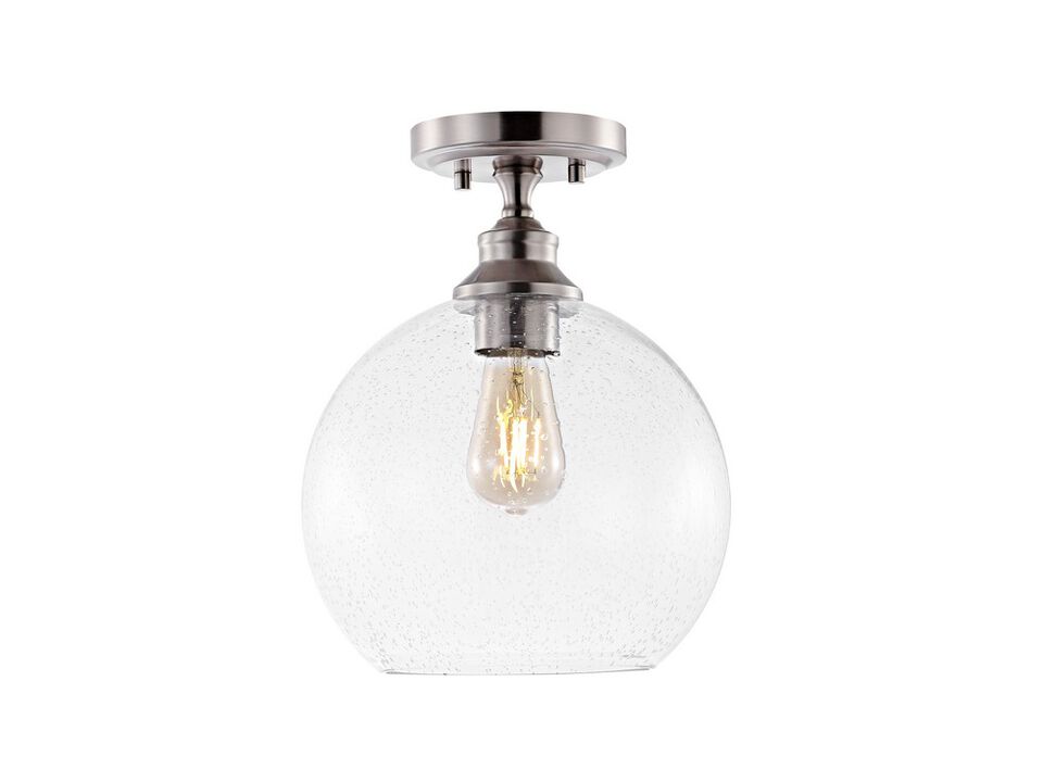 Marla 1-Light Bohemian Farmhouse Iron/Seeded Glass LED Semi Flush Mount