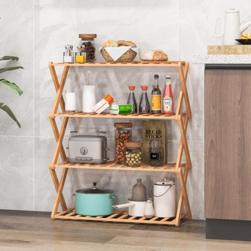 Hivvago 4-Tier Foldable Bamboo Shoe Rack with Slatted Shelves
