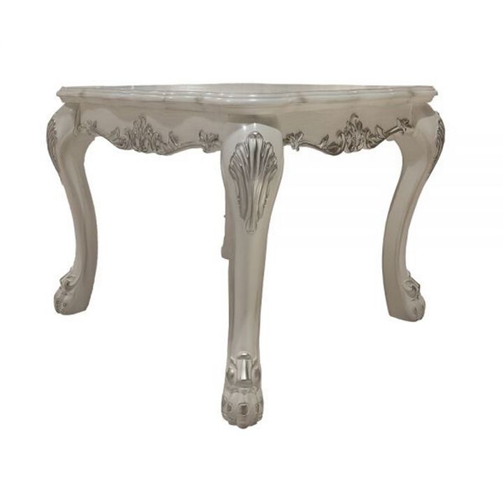Ally 28 Inch Side End Table, Aspen Wood, Classic Scrollwork, Polyresin - Benzara