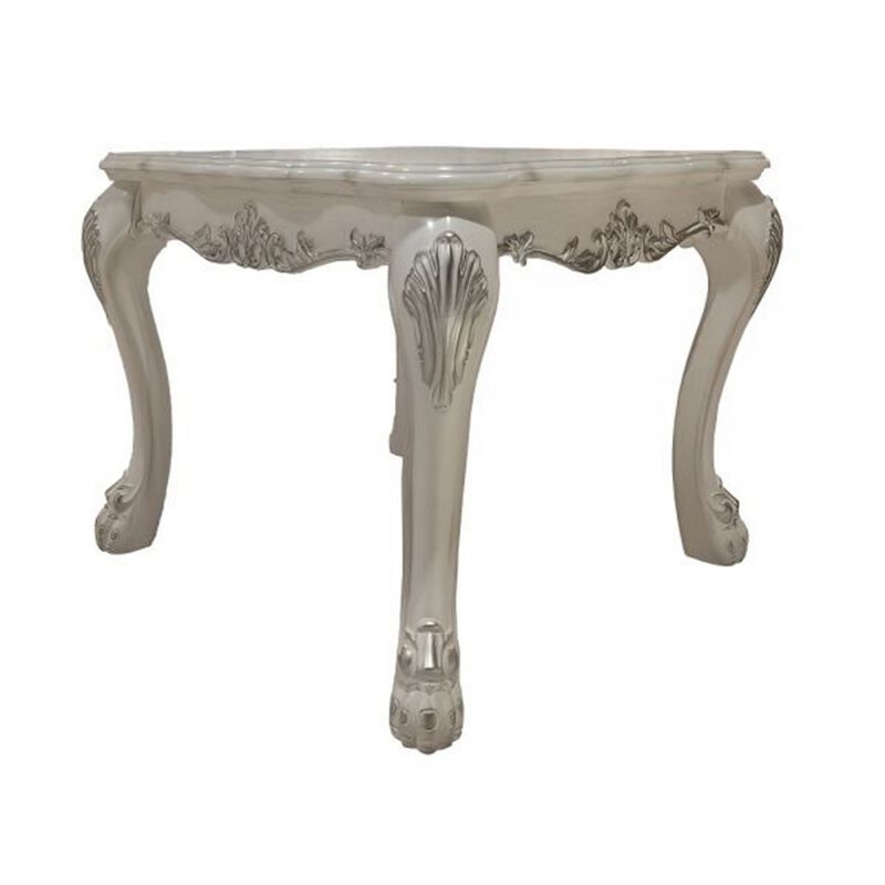 Ally 28 Inch Side End Table, Aspen Wood, Classic Scrollwork, Polyresin - Benzara