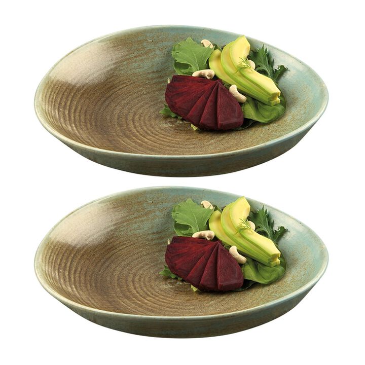 Coral dia.9.75" h:2.25" 36 oz. Round Decorated Porcelain Deep Plate (Set of 2)