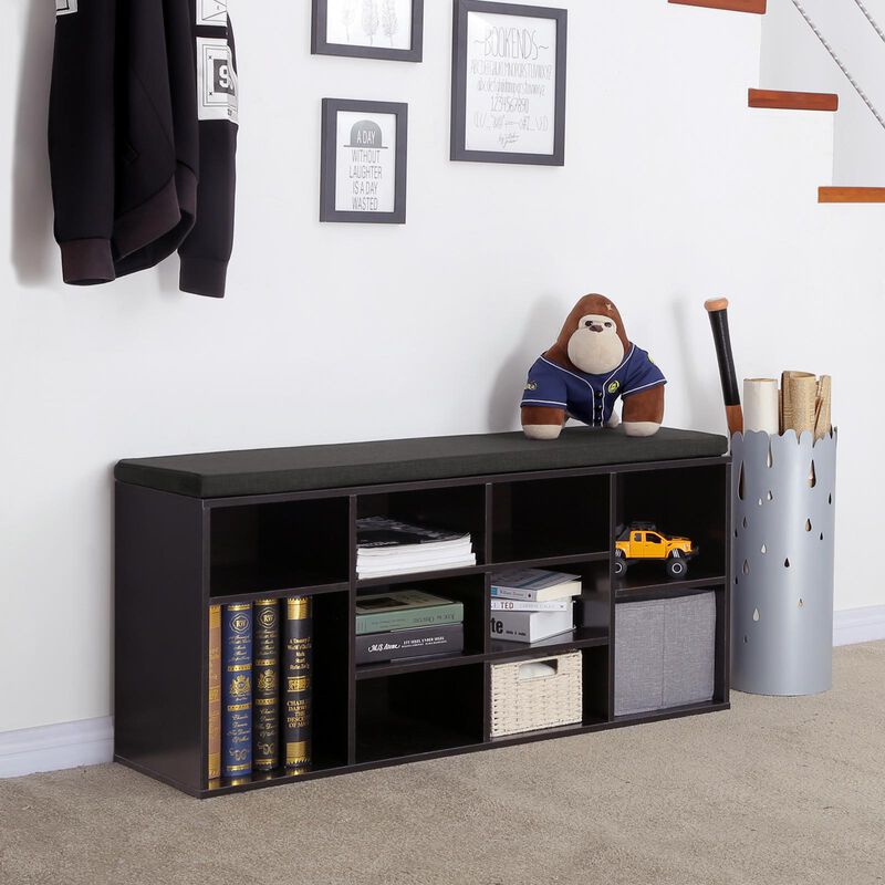 Cubbie Shoe Cabinet Storage Bench with Cushioned Seat & Adjustable Shelves