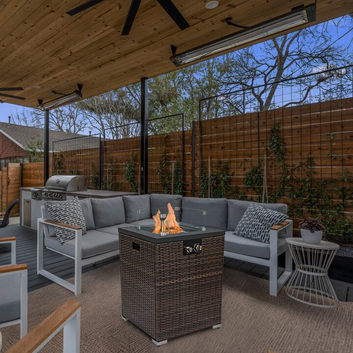 Mondawe Outdoor Wicker Fire Pit Pillar With Glass Windproof Cover