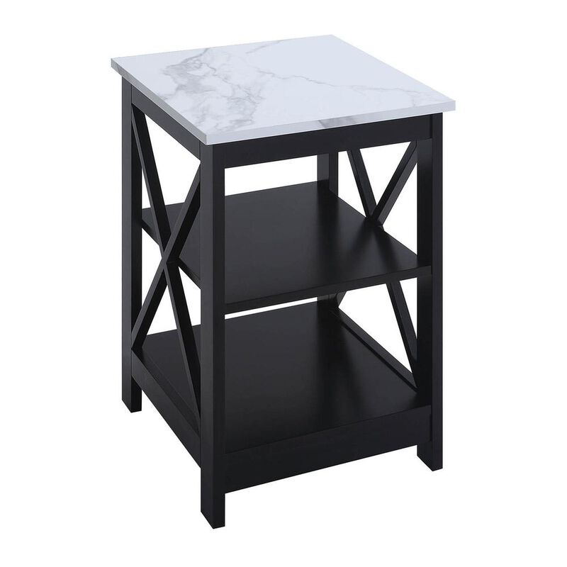 Convience Concept, Inc. Oxford End Table with Shelves White Faux Marble/Black