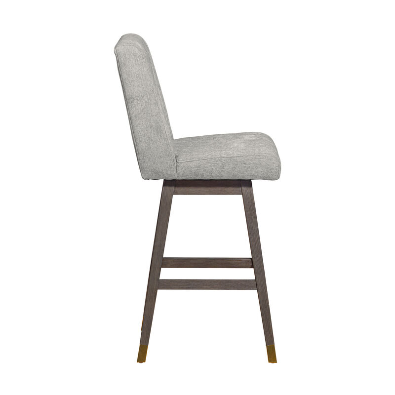 Stancoste Swivel Stool in Grey Oak Wood Finish with Mocha Fabric