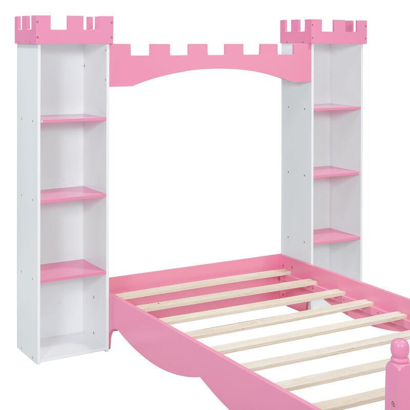 Merax Castle Wooden Bed with Storage Shelf