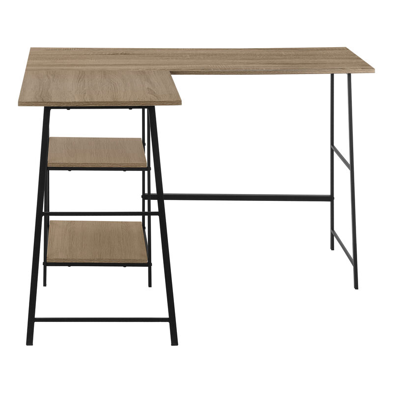 Monarch Specialties I 7592 Computer Desk, Home Office, Corner, Storage Shelves, 48"L, L Shape, Work, Laptop, Metal, Laminate, Brown, Black, Contemporary, Modern
