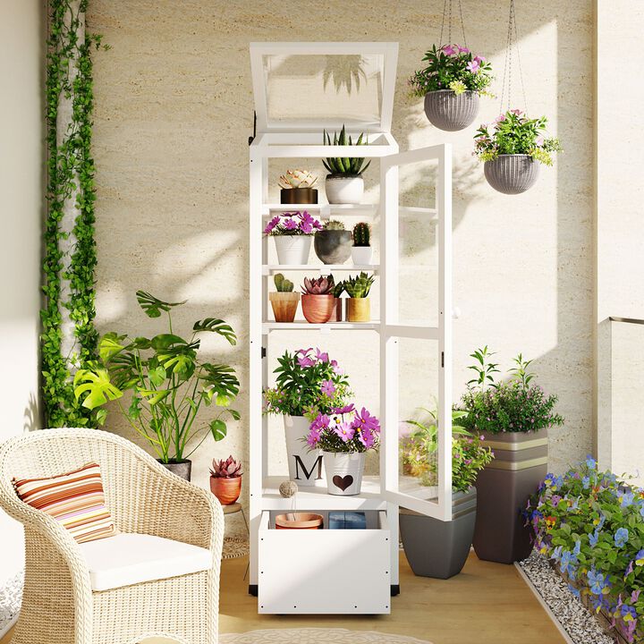 Mondawe Outdoor Fir Wood Mini Horticulture Cold Frame,With Adjustable Shelves And Removable Storage