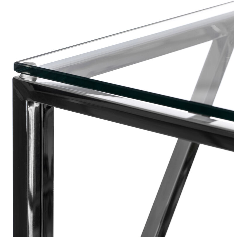 Modern Square End Side Table, Tempered Glass Top Metal Coffee Table, Silver