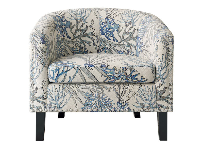 BELLEZE Accent Barrel Chair, Modern Tub Club Chair Upholstered Armchair for Living Room, Linen Chair with Gold Nail Head Trim Black Legs - Kyara (Blue Coral)