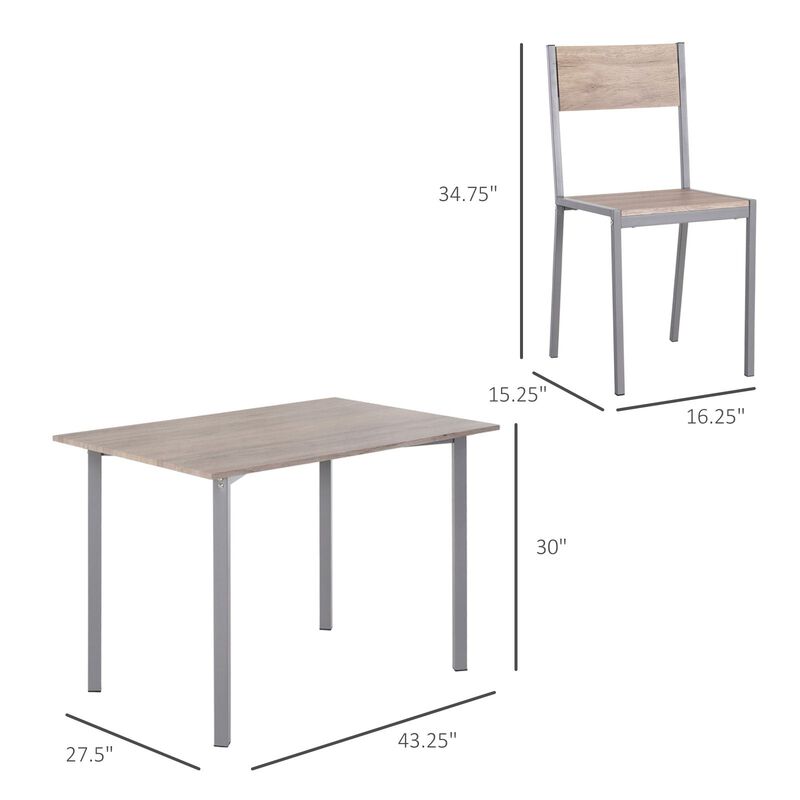 Modern Natural/Grey Dining: 5-Piece Kitchen Table & Chairs Set