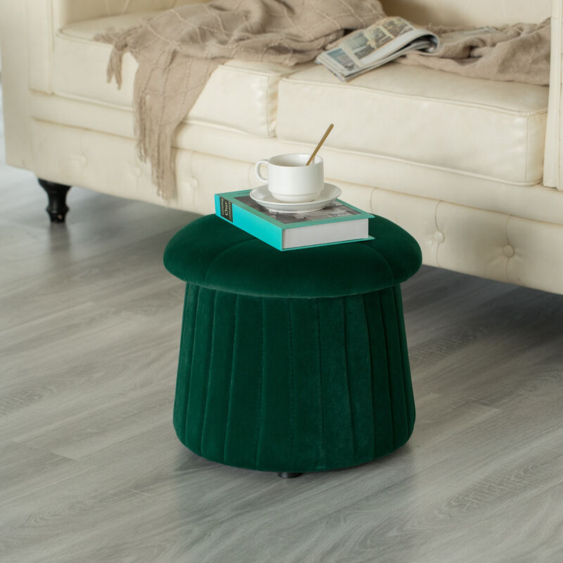 Modern Tufted Velvet Mushroom Shape Storage Ottoman Storage Stool Trunk, Red