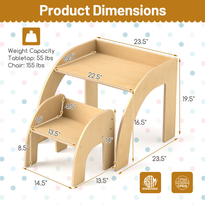 Kids Table and Chair Set with Wide Tabletop and Curved Edges for Kids Room