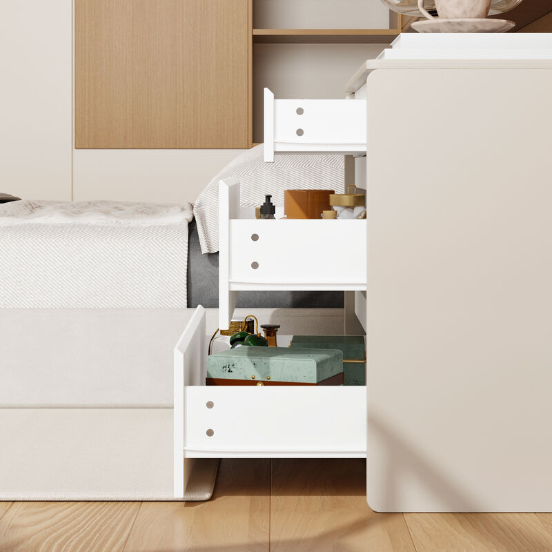 FUFU&GAGA Modern Nightstand with 3 Drawers, P2 MDF, Leather Drawers (31.5" W x 27.6" H x 15.7" D), White and Gray