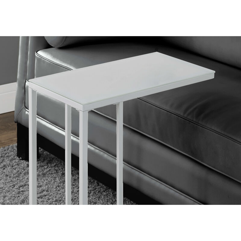 Monarch Specialties I 3037 Accent Table, C-shaped, End, Side, Snack, Living Room, Bedroom, Metal, Tempered Glass, White, Contemporary, Modern