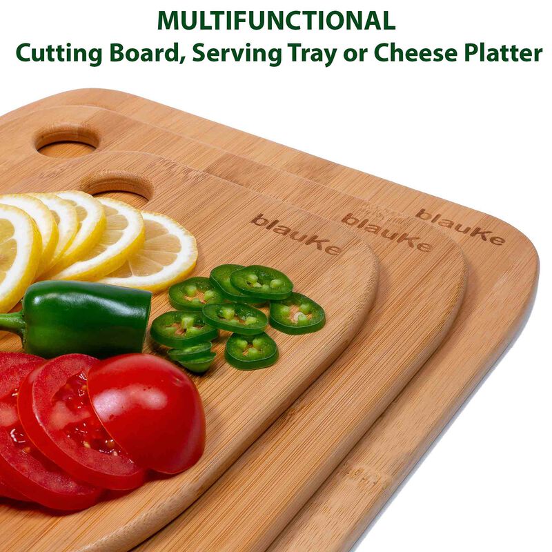 Wooden Cutting Boards for Kitchen - Bamboo Chopping Board Set of 3