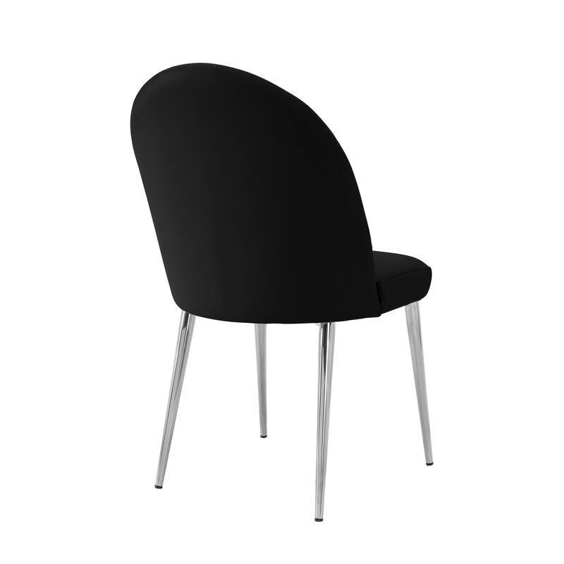 Era 24 Inch Set of 2 Dining Chairs, Curved Back, Black Faux Leather, Chrome - Benzara