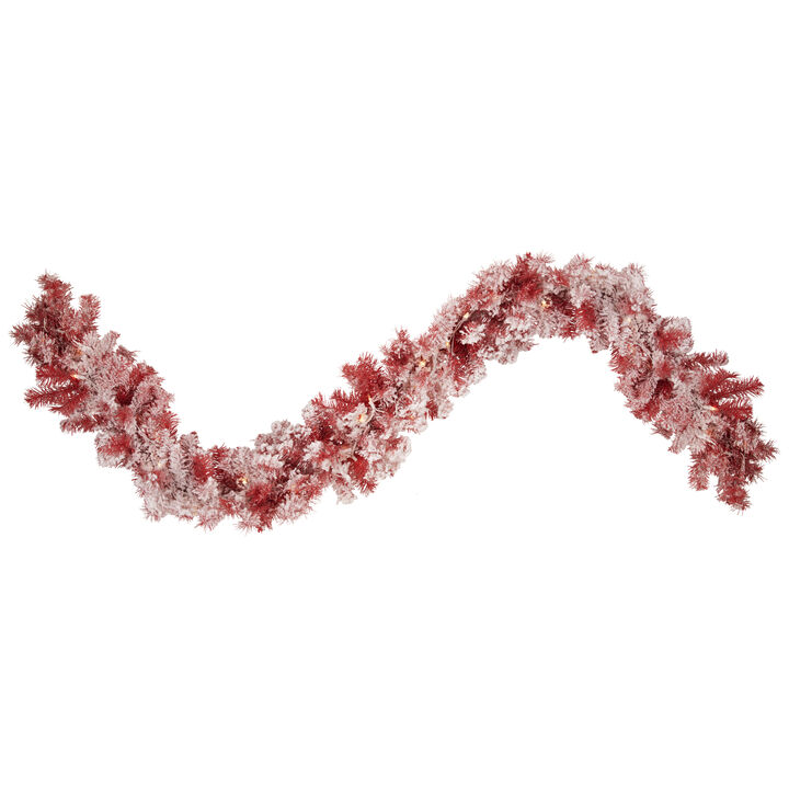 9' x 12" Pre-lit Flocked Red Pine Artificial Christmas Garland  Clear Lights