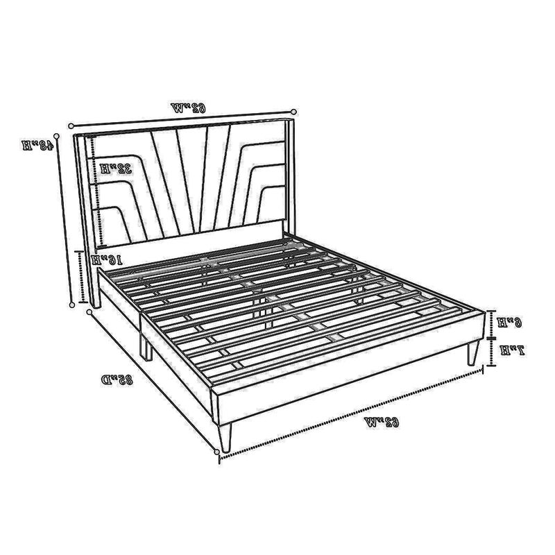 Kopa Queen Size Bed with Tufted Headboard, Brown Burlap Upholstery, Wood - Benzara