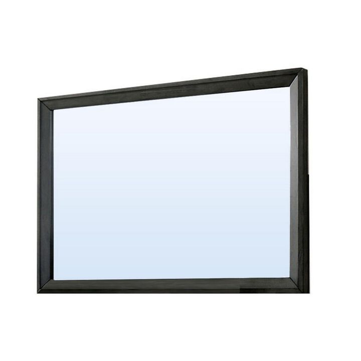45 Inch Rectangular Wooden Frame Contemporary Mirror, Gray-Benzara