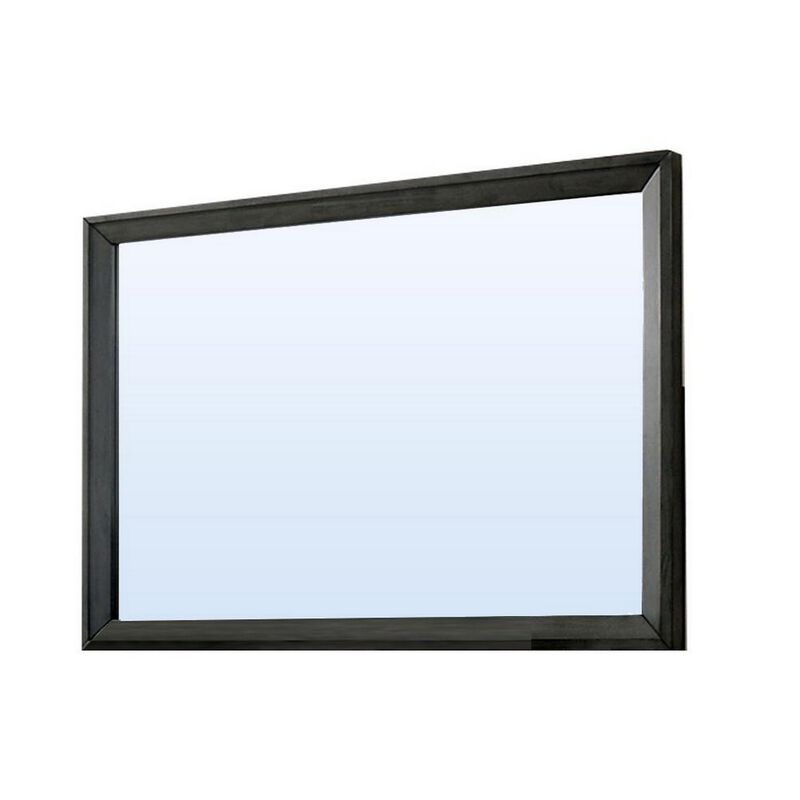 45 Inch Rectangular Wooden Frame Contemporary Mirror, Gray-Benzara