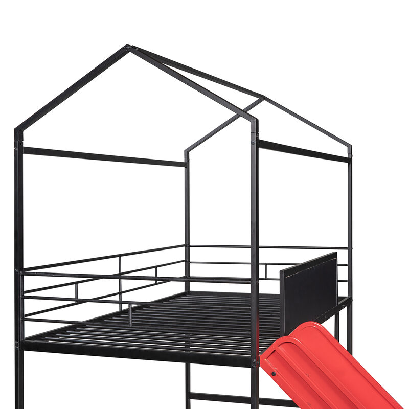 Merax Metal House Bed Loft Bed with Slide