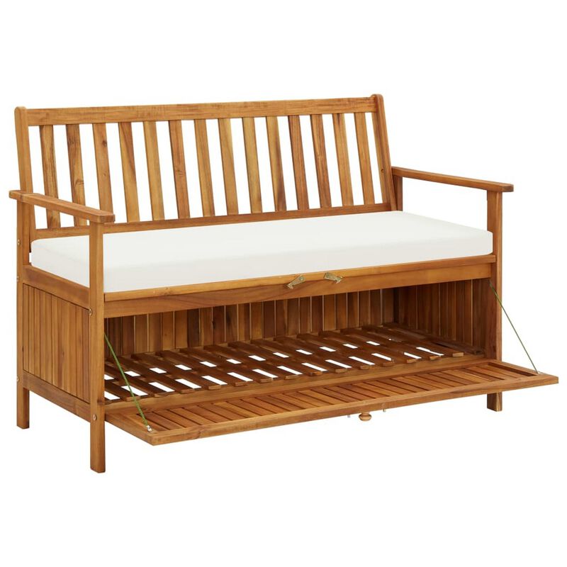 Reja Outdoor Storage Bench, 47 Inch Brown Solid Acacia Wood, White - Benzara