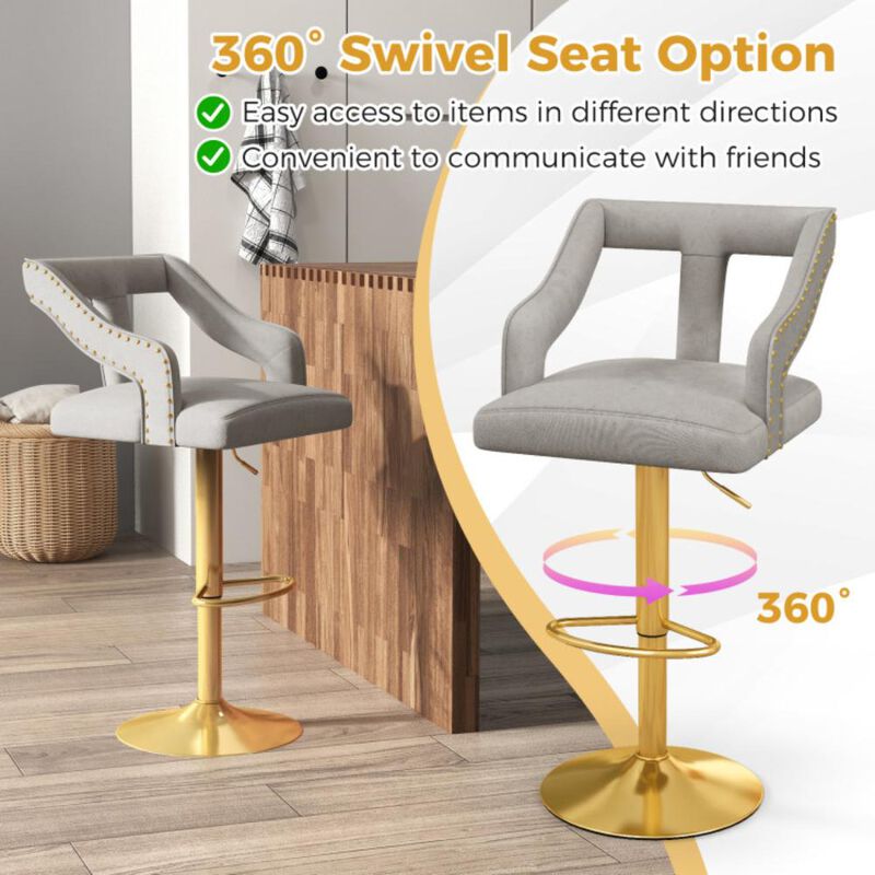 Hivvago Set of 2 Bar Chairs with Footrest and 2-Layer Electroplated Metal Base