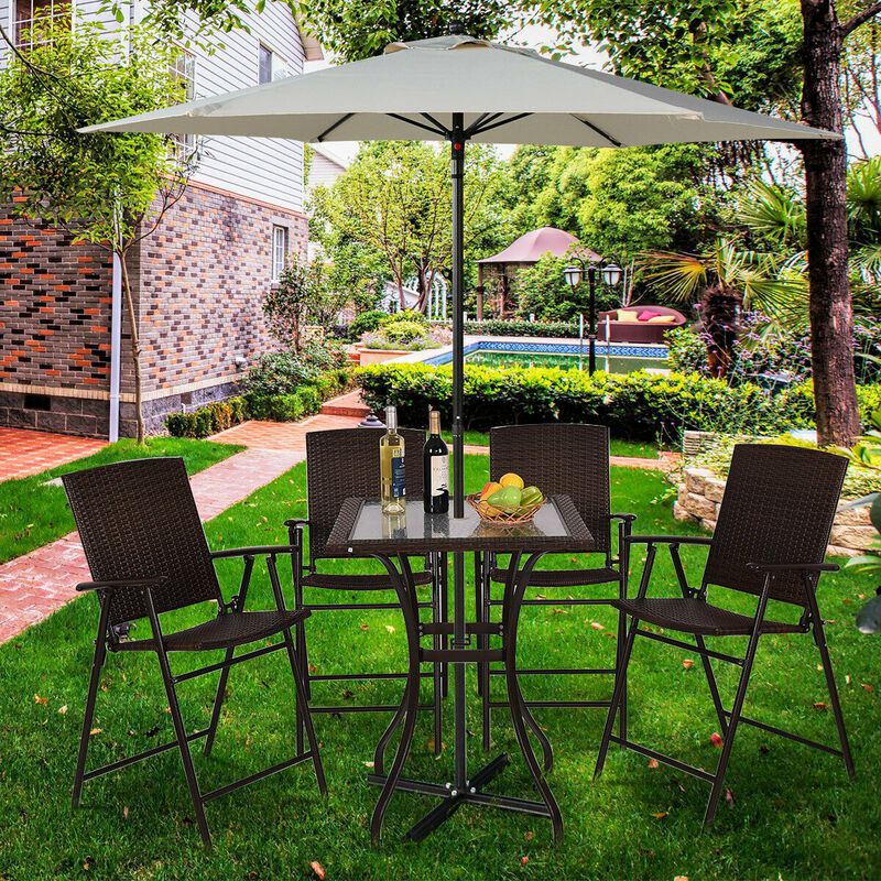Outdoor Patio Square Glass Top Table with Rattan Edging