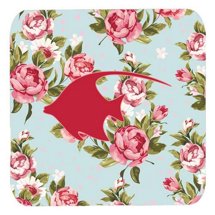 Caroline's Treasures BB1019-RS-BU-FC Fish-Angel Fish Shabby Chic Blue Roses Foam Coasters (Set of 4), 3.5 H x 3.5 W, Multicolor
