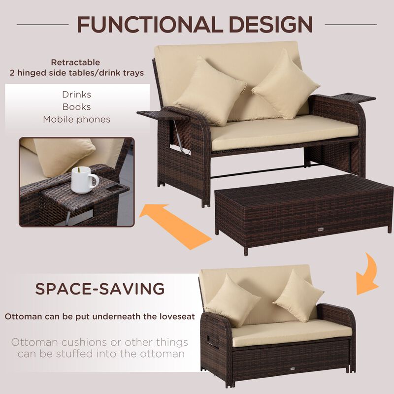 Patio Lounge Set: 2-Seater Wicker Sofa with Storage Footstool