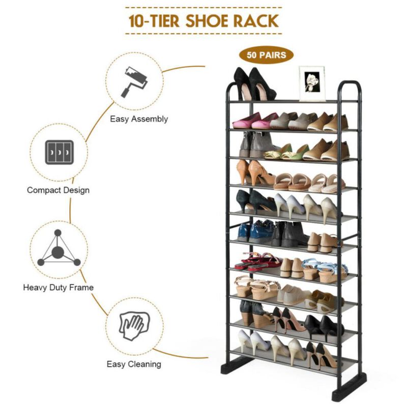 Hivvago 10-Tier Free-Standing Metal Frame Shoe Rack