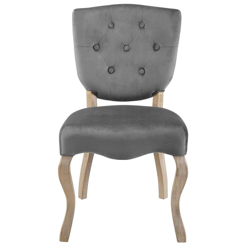 Modway Array French Vintage Tufted Performance Velvet Weathered Wood Dining Chair in Gray