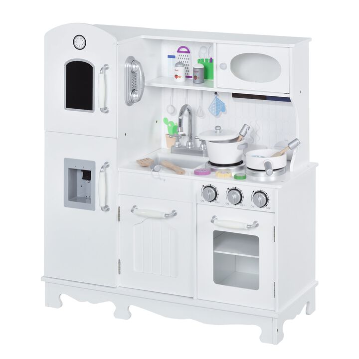 White Kids' Culinary Set: Large Wooden Pretend Kitchen with Accessories