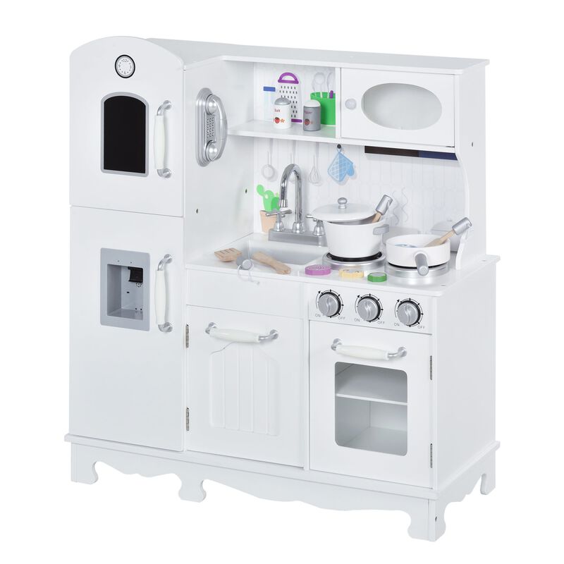 White Kids' Culinary Set: Large Wooden Pretend Kitchen with Accessories
