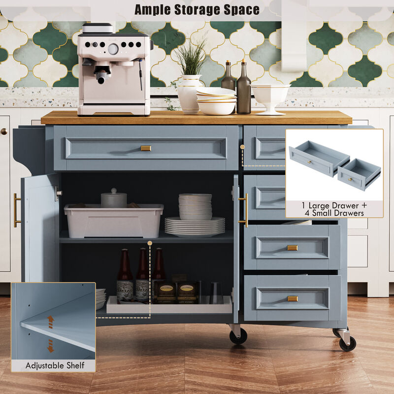 Merax Embossed Texture Kitchen Island on Wheels with Spice Rack