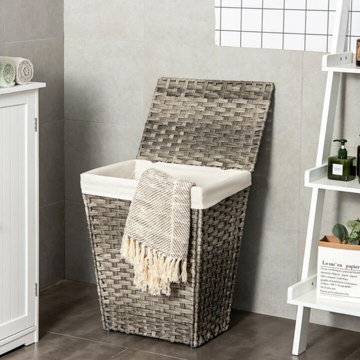 Hivvago Foldable Handwoven Laundry Hamper with Removable Liner