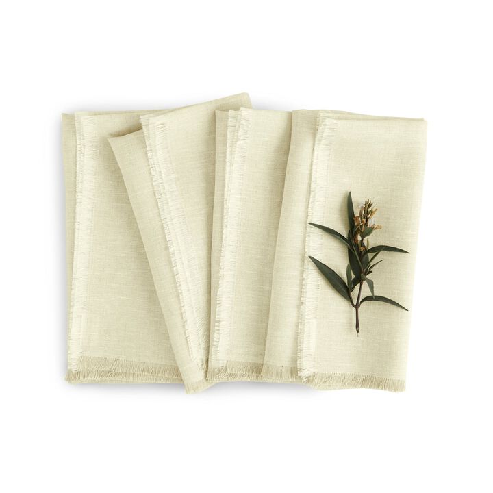Solino Home 100% Pure Linen Cloth Napkins 20 x 20 Inch Set of 4 | Fringe Dinner Napkins