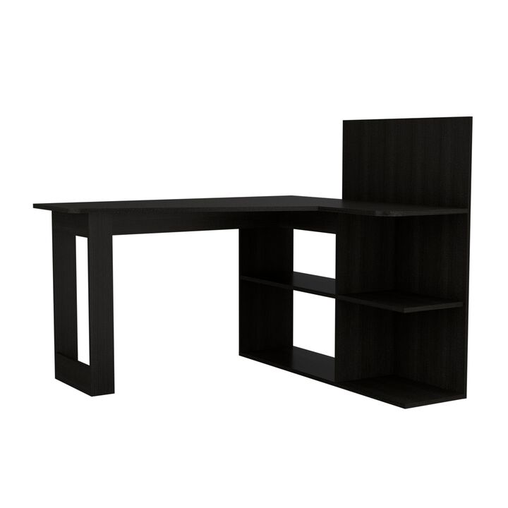 Masai Writing Computer Desk, Five Open Shelves -Light Gray