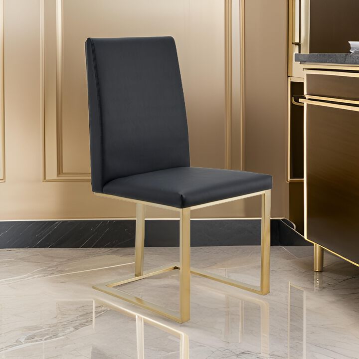Cid Anki 19 Inch Dining Chair, Dark Gray Faux Leather, Brass Steel Finish - Benzara