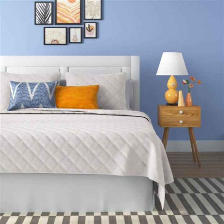 Hivvago King/CAL King 3 Piece White Polyester Microfiber Diamond Quilted Quilt Set