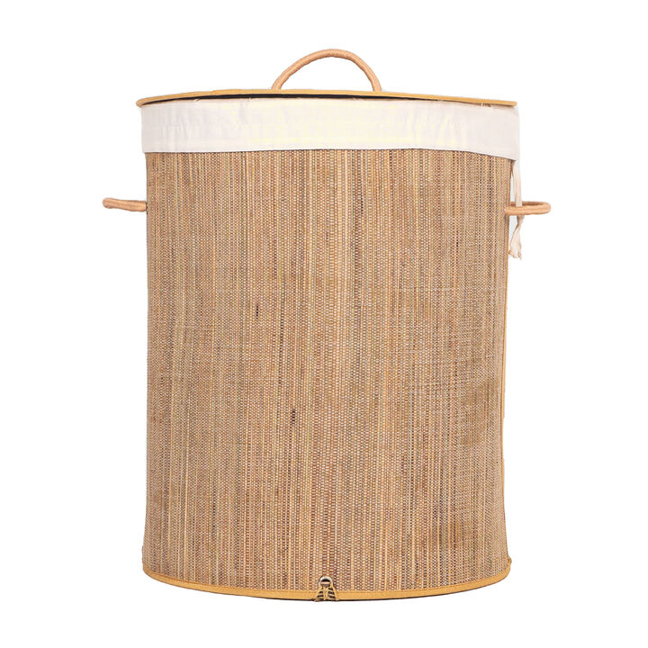 Round Mendong Collapsible Waterproof Laundry Hamper with Lid and Handles for Organizer, Clothes, Toy Durable Folder Washing Bin for Easy Carrying
