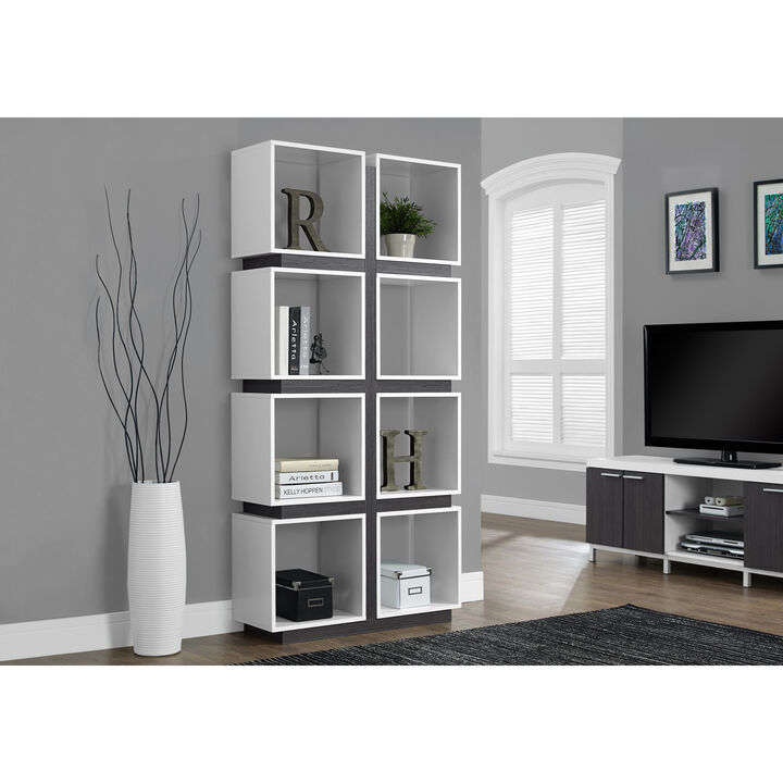 Monarch Specialties I 7076 Bookshelf, Bookcase, Etagere, 5 Tier, 71"H, Office, Bedroom, Laminate, White, Grey, Contemporary, Modern