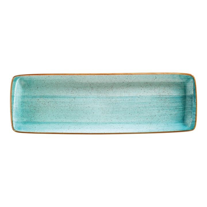 Aqua 19" x 6.25" x h:1" Rectangular Blue Porcelain Platter