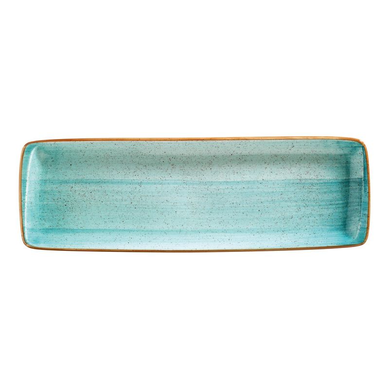 Aqua 19" x 6.25" x h:1" Rectangular Blue Porcelain Platter